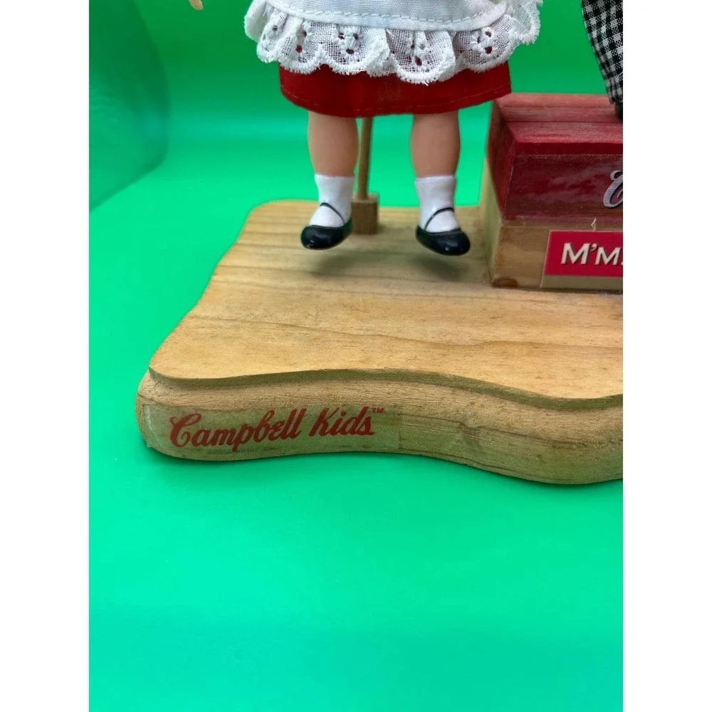 Vintage Campbell Kids Musical Moving Figurine Wood Base Chef & Girl Collectible